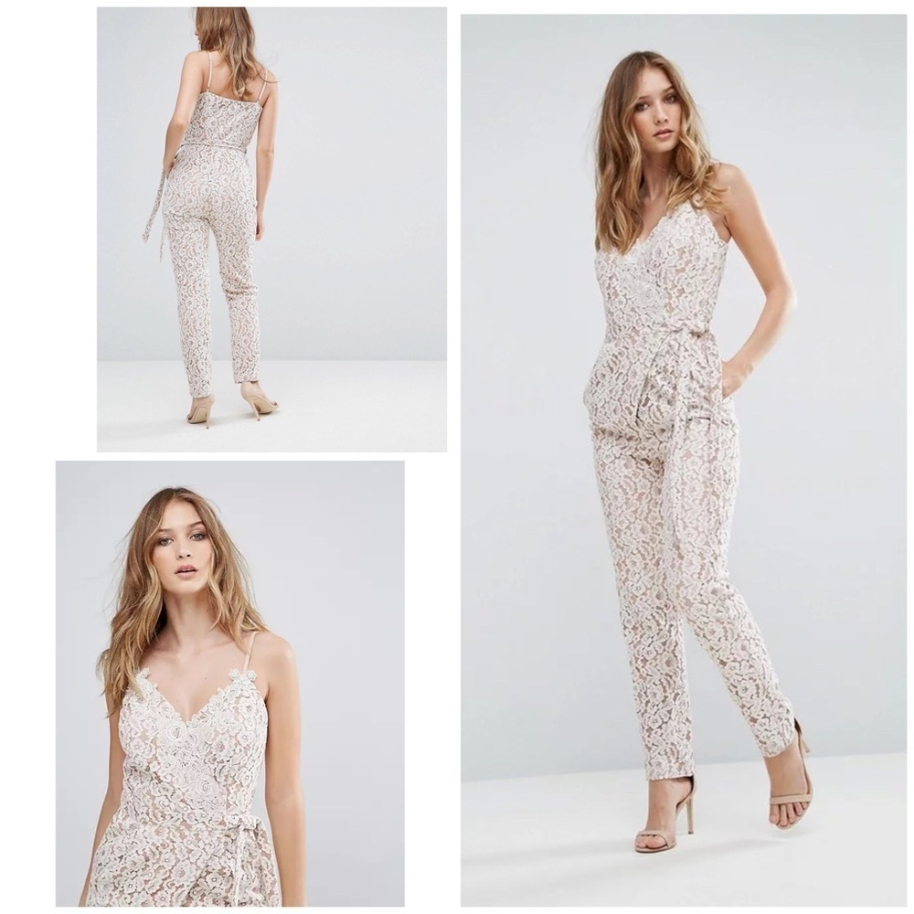 NWT Little Mistress Lace  Tie Waist Wrap Bridal Cocktail Party Jumpsuit 8​​​​​